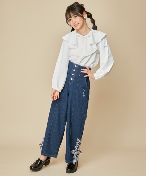 JENNI love（ジェニィラブ）の「ビッグドレープカラーブラウス（シャツ/ブラウス・キッズ・ピンク/ミント/オフホワイト・130cm/160cm/140cm/150cm）」の4枚目の写真