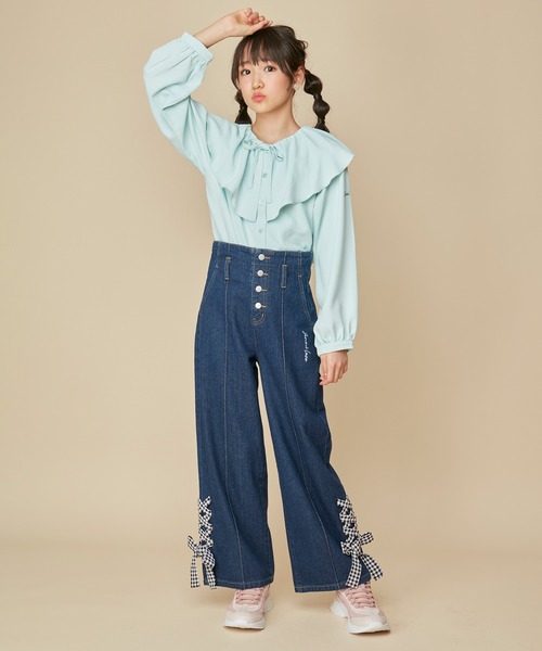 JENNI love（ジェニィラブ）の「ビッグドレープカラーブラウス（シャツ/ブラウス・キッズ・ピンク/ミント/オフホワイト・130cm/160cm/140cm/150cm）」の10枚目の写真