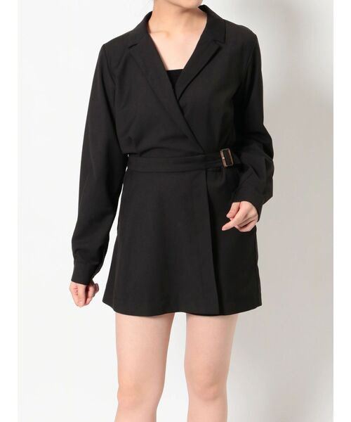 EVRIS（エヴリス）の「ロングスリーブシャツコンビネゾン（ワンピース・レディース・その他1/ブラック/ピンク・FREE）」の2枚目の写真