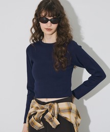 ネイビーとホワイトのクロップドトップス クロップド」に該当するトップス（ブルー・ネイビー/青色系