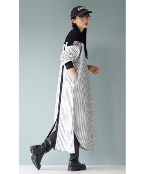 zootie(ズーティー)の「クレイジー ストライプワンピース(シャツワンピース・レディース・ブラック系その他/ブルー系その他・フリー)」の3枚目の写真