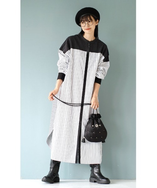 zootie(ズーティー)の「クレイジー ストライプワンピース(シャツワンピース・レディース・ブラック系その他/ブルー系その他・フリー)」の4枚目の写真