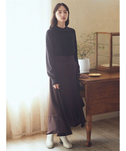 earth music&ecology（アースミュージックアンドエコロジー）の「ラッフルフリルイレヘムスカート（スカート・レディース・ブラック/ベージュ/ブラウン・FREE）」の4枚目の写真