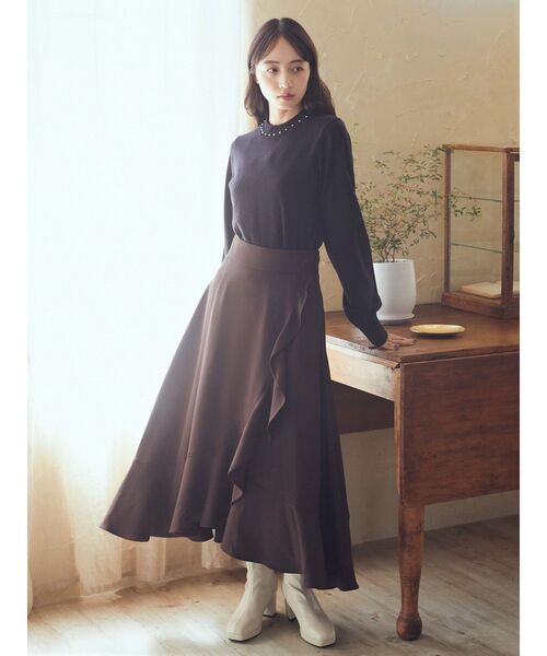 earth music&ecology（アースミュージックアンドエコロジー）の「ラッフルフリルイレヘムスカート（スカート・レディース・ブラック/ベージュ/ブラウン・FREE）」の6枚目の写真