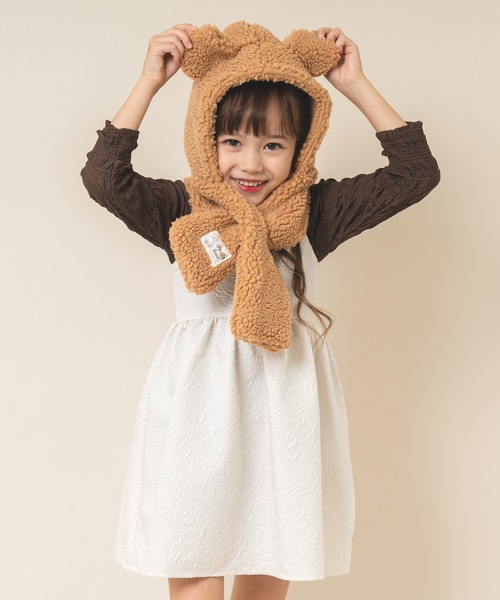 URBAN CHERRY(アーバンチェリー)の「くま耳付きスヌードドッキングボアキャップ(ニットキャップ/ビーニー・キッズ・アイボリー/ベージュ/ピンク・FREE)」の12枚目の写真
