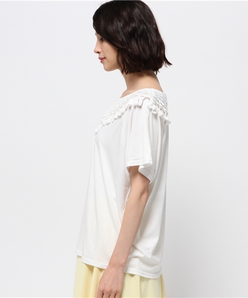 mystic（ミスティック）の「フリンジ切替ティー（Tシャツ/カットソー・レディース・オフホワイト/グレー/ベージュ/ブラック・ﾌﾘ-）」の10枚目の写真