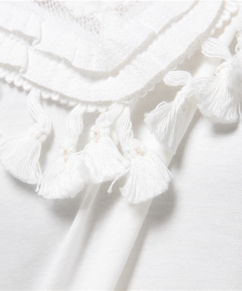 mystic（ミスティック）の「フリンジ切替ティー（Tシャツ/カットソー・レディース・オフホワイト/グレー/ベージュ/ブラック・ﾌﾘ-）」の8枚目の写真