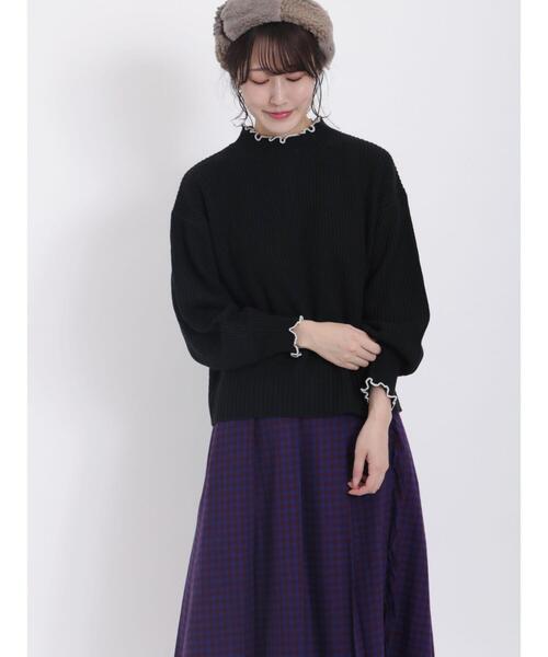 Samansa Mos2（サマンサ モスモス）の「配色メロー畦編みハイネックニット（ニット/セーター・レディース・グリーン/ダークブラウン/イエロー/ブラック/レッド/キナリ・F）」の3枚目の写真