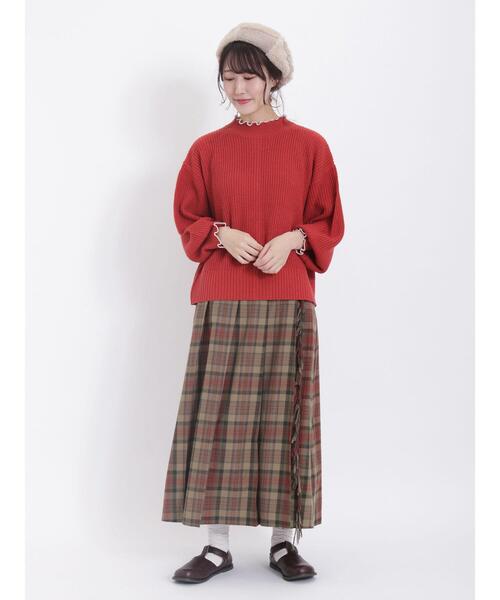 Samansa Mos2（サマンサ モスモス）の「配色メロー畦編みハイネックニット（ニット/セーター・レディース・グリーン/ダークブラウン/イエロー/ブラック/レッド/キナリ・F）」の11枚目の写真