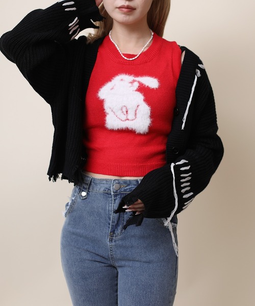 カーディガン 「HOOK」for girls クレイジーステッチショット丈ニットカーディガン レディース セール】【HOOK】for girls クレイジーステッチショット丈ニット