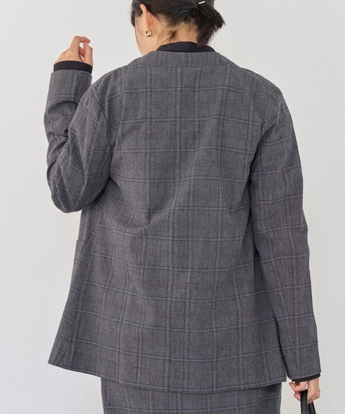 LAVEANGE（ラビアンジェ）の「グレンチェックジャケット/セットアップ対応（ノーカラージャケット・レディース・ブラック/チャコールグレー・4L/M/LL/3L）」の3枚目の写真