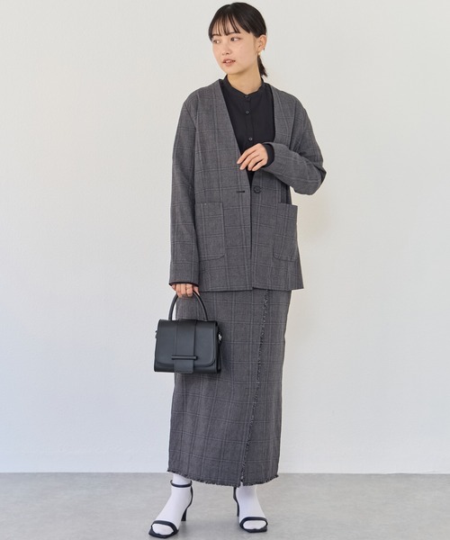 LAVEANGE（ラビアンジェ）の「グレンチェックジャケット/セットアップ対応（ノーカラージャケット・レディース・ブラック/チャコールグレー・4L/M/LL/3L）」の4枚目の写真