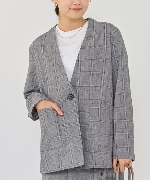 アンスクリア グランチェック ノーカラージャケット 極美品 INSCRIRE