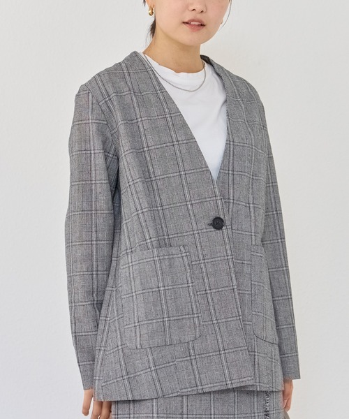 LAVEANGE（ラビアンジェ）の「グレンチェックジャケット/セットアップ対応（ノーカラージャケット・レディース・ブラック/チャコールグレー・4L/M/LL/3L）」の10枚目の写真