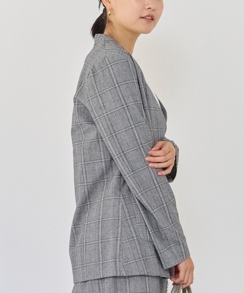 LAVEANGE（ラビアンジェ）の「グレンチェックジャケット/セットアップ対応（ノーカラージャケット・レディース・ブラック/チャコールグレー・4L/M/LL/3L）」の12枚目の写真