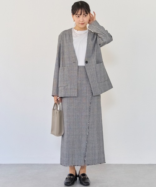 LAVEANGE（ラビアンジェ）の「グレンチェックジャケット/セットアップ対応（ノーカラージャケット・レディース・ブラック/チャコールグレー・4L/M/LL/3L）」の14枚目の写真