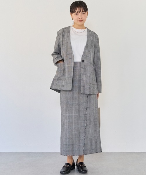 LAVEANGE（ラビアンジェ）の「グレンチェックジャケット/セットアップ対応（ノーカラージャケット・レディース・ブラック/チャコールグレー・4L/M/LL/3L）」の15枚目の写真