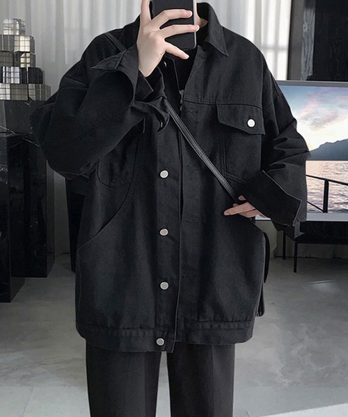 SETUP7（セットアップセブン）の「【SETUP7】ビッグシルエットコットンシャツジャケット KNF037（カバーオール・メンズ・ダークグレー/ベージュ/ブラック・M/L）」の2枚目の写真