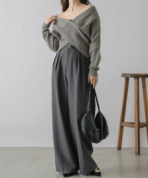 NEUNA（ヌナ）の「【後ろゴムで使いやすい！】2タックワイドスラックスパンツ（スラックス・レディース・ブラック/チャコールグレー・MEDIUM/LARGE/SMALL）」の15枚目の写真