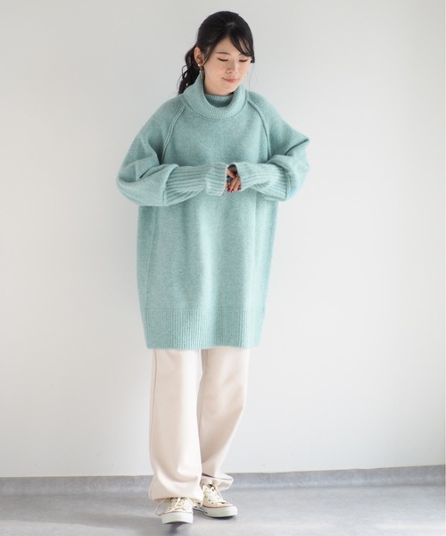 cepo（セポ）の「ロングカフス バックリンキングタートルニット（チュニック・レディース・グレー/ベージュ/ブルー・M）」の9枚目の写真