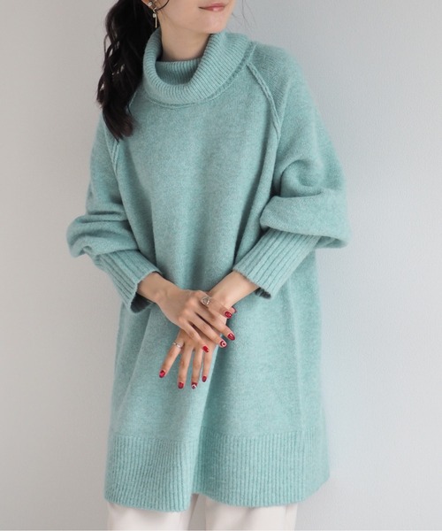 cepo（セポ）の「ロングカフス バックリンキングタートルニット（チュニック・レディース・グレー/ベージュ/ブルー・M）」の8枚目の写真