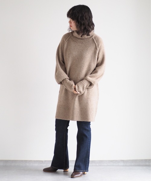 cepo（セポ）の「ロングカフス バックリンキングタートルニット（チュニック・レディース・グレー/ベージュ/ブルー・M）」の18枚目の写真