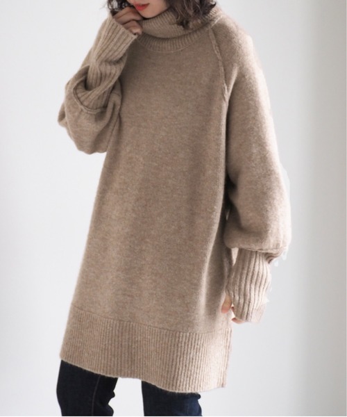 cepo（セポ）の「ロングカフス バックリンキングタートルニット（チュニック・レディース・グレー/ベージュ/ブルー・M）」の13枚目の写真