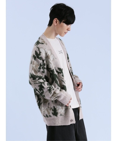 semantic design（セマンティックデザイン）の「セマンティックデザイン モヘアタッチ フラワー Vネック ニットカーディガン（カーディガン/ボレロ・メンズ・ブラック/ライトグレー・LARGE/MEDIUM）」の5枚目の写真