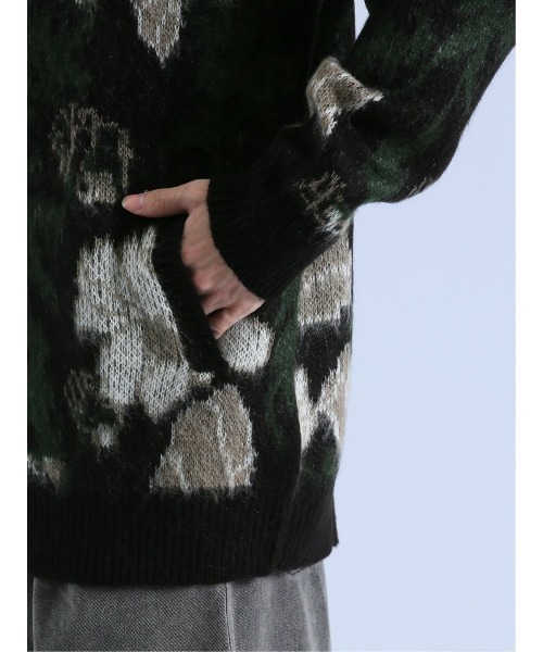 semantic design（セマンティックデザイン）の「セマンティックデザイン モヘアタッチ フラワー Vネック ニットカーディガン（カーディガン/ボレロ・メンズ・ブラック/ライトグレー・LARGE/MEDIUM）」の19枚目の写真