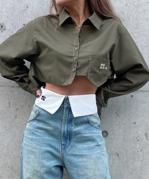DURAS（デュラス）の「Cropped shirt（シャツ/ブラウス・レディース・レモンイエロー/ライトグレー/カーキ・FREE）」の3枚目の写真