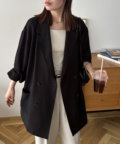 Discoat テックリネンビッグシャツジャケット ブラック ユニセックス】テックリネンビッグシャツジャケット《WEB限定