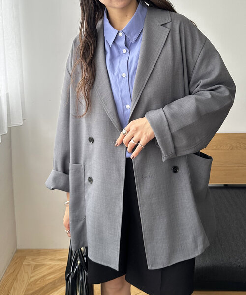 【新品タグ付】DISCOAT テックリネンビッグシャツジャケット　チャコール Discoat ブラウス シャツ 「ユニセックス」テックリネンビッグ