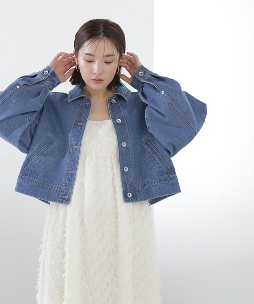 NATURAL BEAUTY BASIC（ナチュラルビューティーベーシック）の「◇クロップドデニムジャケット（デニムジャケット・レディース・ブルー/オフホワイト・SMALL/MEDIUM）」の5枚目の写真