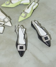 スクエアビジューバックストラップパンプス