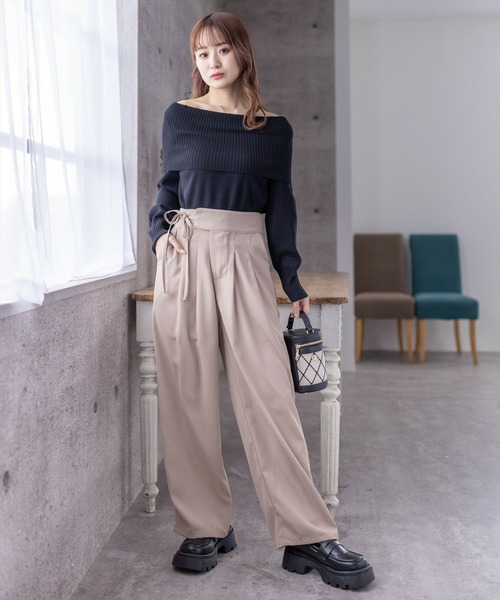 clear（クリア）の「ウエストリボンデザインツータックパンツ[骨格ストレート 着回し抜群 大人 カジュアル]（その他パンツ・レディース・ブラック/ベージュ/ピンク・M/S）」の20枚目の写真