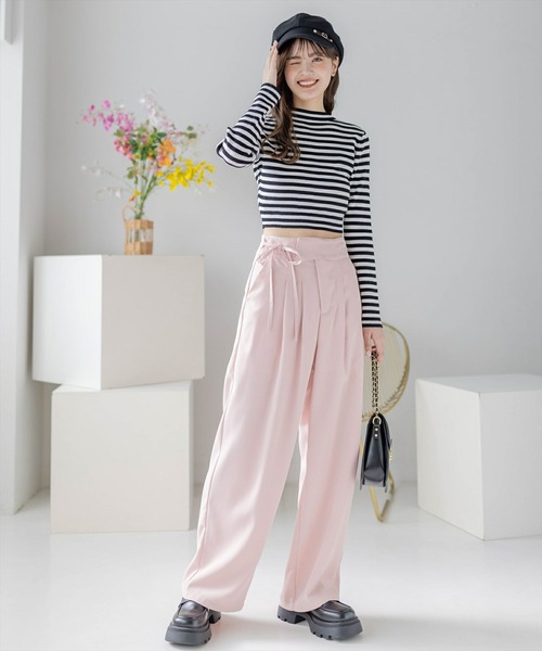 clear（クリア）の「ウエストリボンデザインツータックパンツ[骨格ストレート 着回し抜群 大人 カジュアル]（その他パンツ・レディース・ブラック/ベージュ/ピンク・M/S）」の19枚目の写真