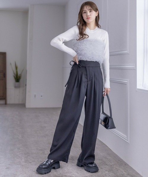 clear（クリア）の「ウエストリボンデザインツータックパンツ[骨格ストレート 着回し抜群 大人 カジュアル]（その他パンツ・レディース・ブラック/ベージュ/ピンク・M/S）」の17枚目の写真