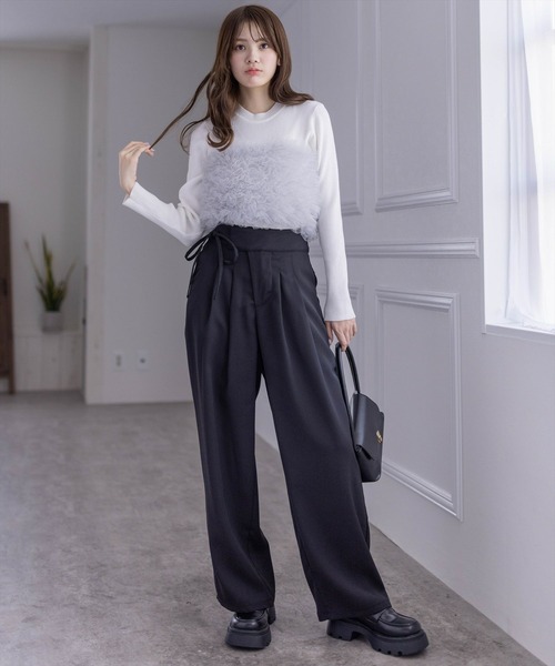 clear（クリア）の「ウエストリボンデザインツータックパンツ[骨格ストレート 着回し抜群 大人 カジュアル]（その他パンツ・レディース・ブラック/ベージュ/ピンク・M/S）」の16枚目の写真