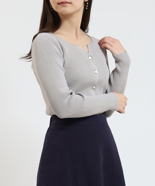 TRUDEA（トルディア）の「スリットネックリブカーディガン（カーディガン/ボレロ・レディース・ネイビー/ホワイト/ライトグレー/グリーン・MEDIUM/LARGE）」の3枚目の写真