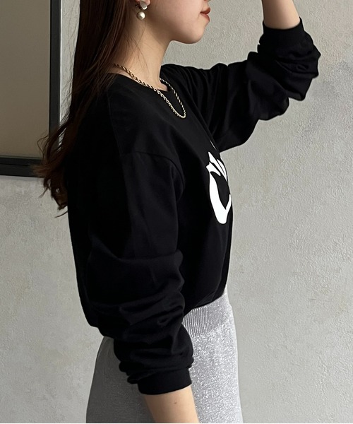 Thevon(ゼボン)の「CloirロゴプリントロングTシャツ(Tシャツ/カットソー・レディース・オフホワイト/ブラック・FREE)」の13枚目の写真