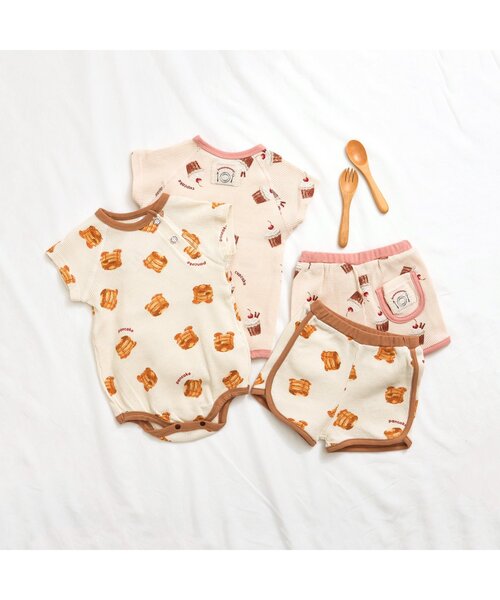 apres les cours（アプレレクール）の「おやつ柄ボディースーツ（ロンパース・キッズ・アイボリー/ピンク・80/70）」の4枚目の写真