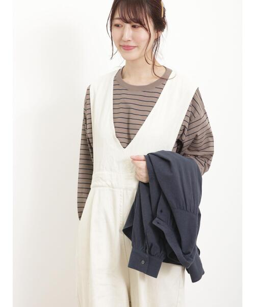 Samansa Mos2(サマンサ モスモス)の「柄アソートロングスリーブTシャツ(Tシャツ/カットソー・レディース・ベージュ/オフホワイト/ブラック/モカ・F)」の1枚目の写真