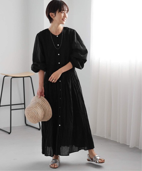 JOURNAL STANDARD relume（ジャーナルスタンダード　レリューム）の「《追加》コットンボイルクリンクルシャーリングワンピース（ワンピース・レディース・グリーン/ブラック系その他/ブラック/ブルー・FREE）」の5枚目の写真