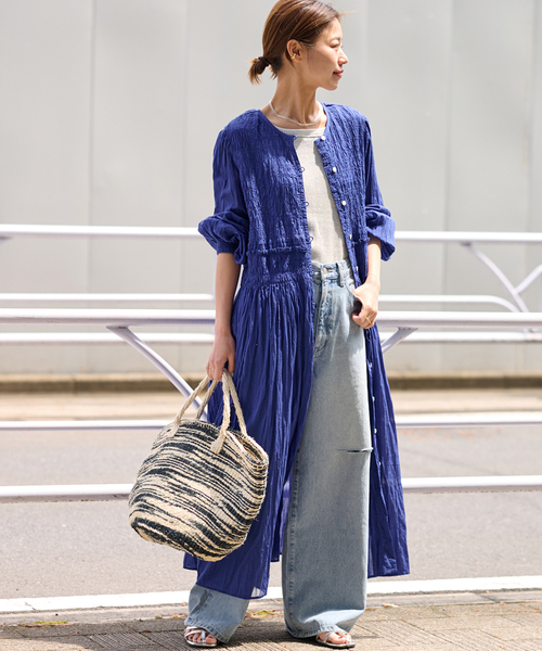 JOURNAL STANDARD relume（ジャーナルスタンダード　レリューム）の「《追加》コットンボイルクリンクルシャーリングワンピース（ワンピース・レディース・グリーン/ブラック系その他/ブラック/ブルー・FREE）」の14枚目の写真