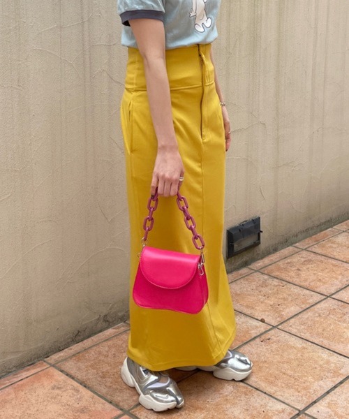 byYOUANCE（バイユアンス）の「ハイウエストタイトロングスカート（スカート・レディース・グリーン/ピンク/オレンジ/ブラック/サックスブルー/アイボリー/イエロー・FREE）」の5枚目の写真