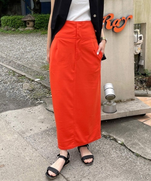 byYOUANCE（バイユアンス）の「ハイウエストタイトロングスカート（スカート・レディース・グリーン/ピンク/オレンジ/ブラック/サックスブルー/アイボリー/イエロー・FREE）」の7枚目の写真