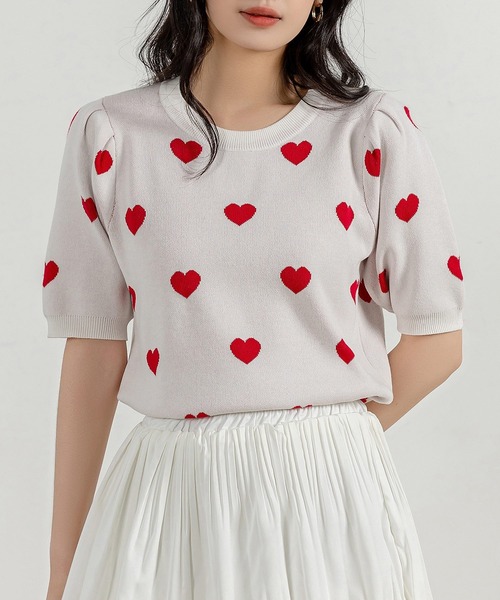 DAY CLOSET（デイ クローゼット）の「レディース 半袖レトロガーリーハイゲージニットトップス（ニット/セーター・レディース・ブラック/ホワイト/ブラック系その他/グレイッシュベージュ・FREE）」の2枚目の写真