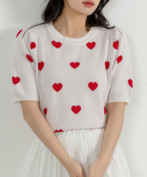 DAY CLOSET（デイ クローゼット）の「レディース 半袖レトロガーリーハイゲージニットトップス（ニット/セーター・レディース・ブラック/ホワイト/ブラック系その他/グレイッシュベージュ・FREE）」の6枚目の写真