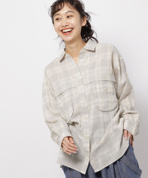 niko and...(ニコアンド)の「フィッシングチェックシアーシャツ(シャツ/ブラウス・レディース・ライトブルー/アイボリー/オレンジ・FREE)」の2枚目の写真