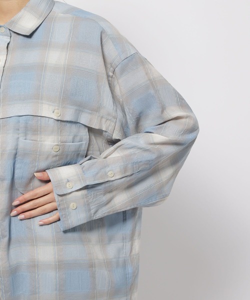 niko and...(ニコアンド)の「フィッシングチェックシアーシャツ(シャツ/ブラウス・レディース・ライトブルー/アイボリー/オレンジ・FREE)」の7枚目の写真